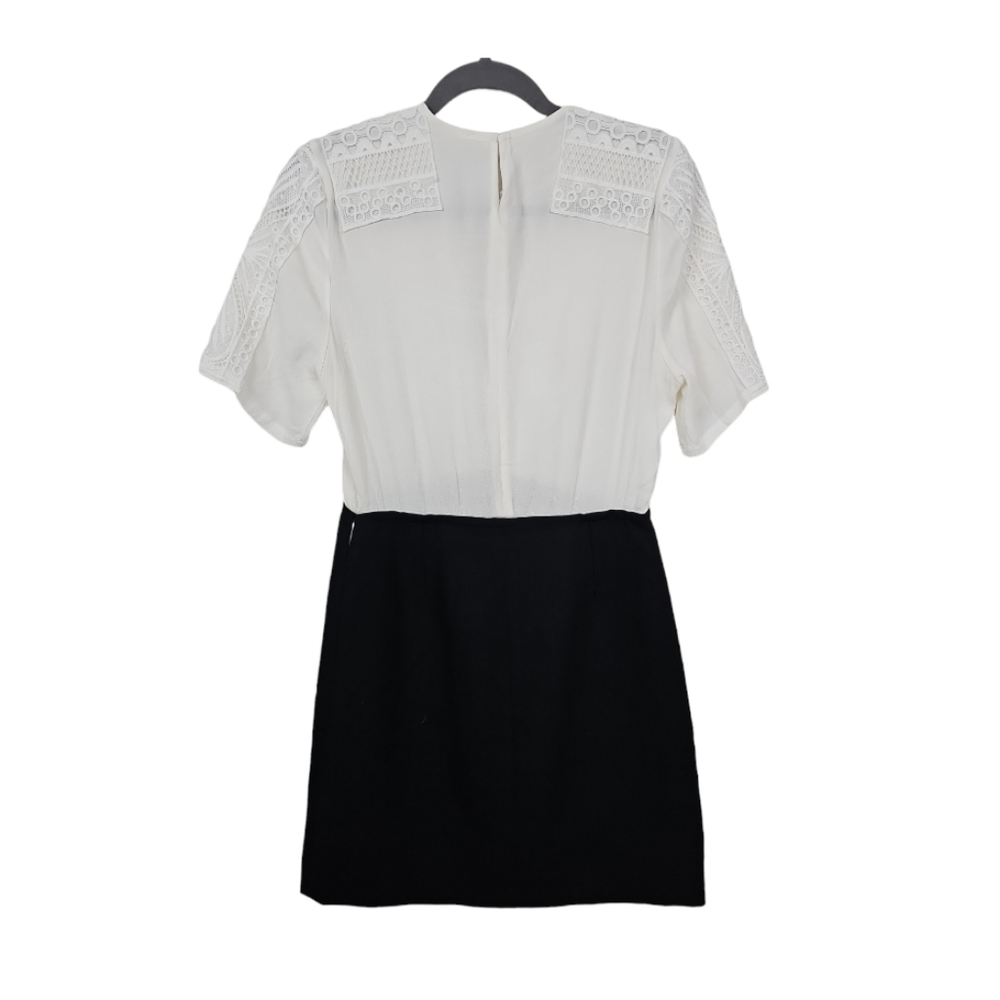 Maje Ravelle Lace-Inset Ceep V Neck Colorblock Mini Dress Ptp 17" Sz 3 UK / L US - Picture 11 of 16